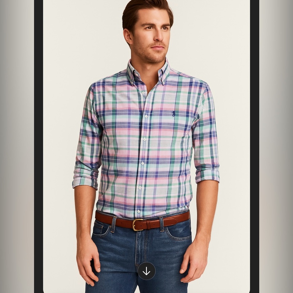 Ralph Lauren Multicolored Plaid Button Front Long Sleeve Shirt Men XL Pink